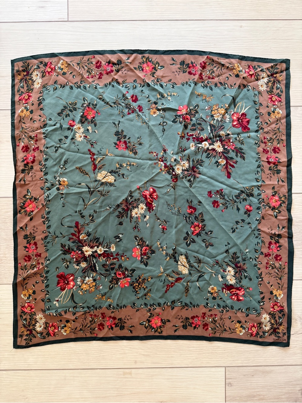 Pendleton Floral Square Scarf in Teal and Brown